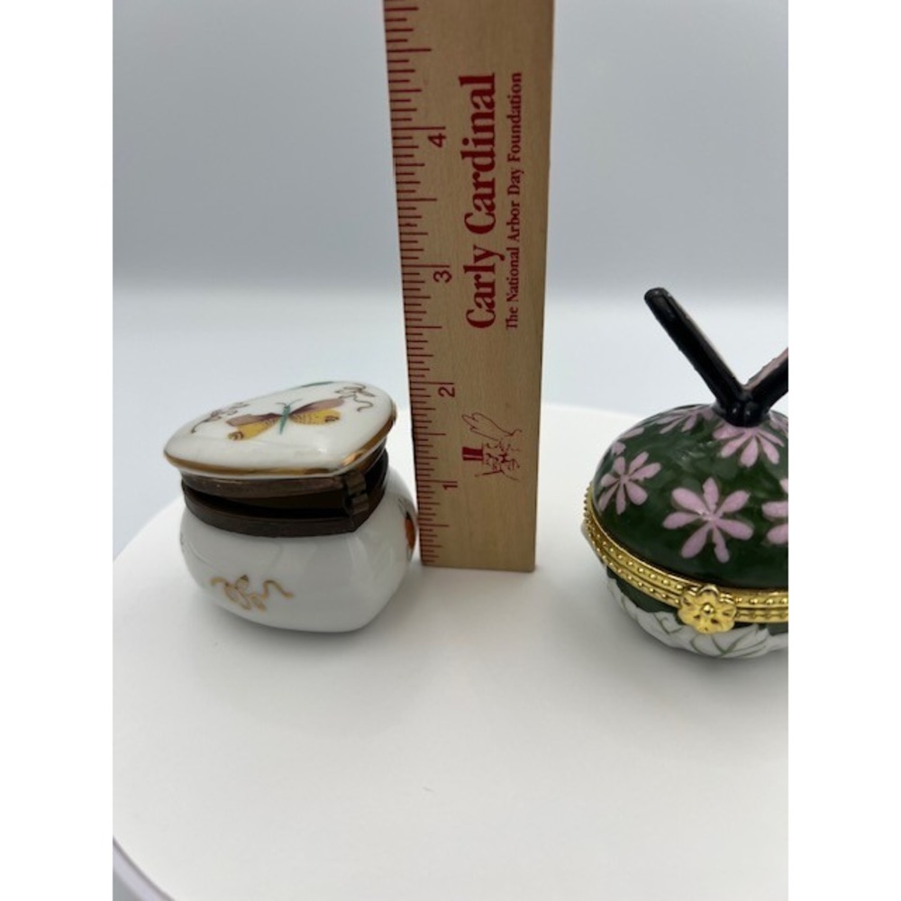 Limoges Porcelain Trinket Box Set Butterfly Heart Ladybug Hand Painted 2pc - Picture 5 of 12
